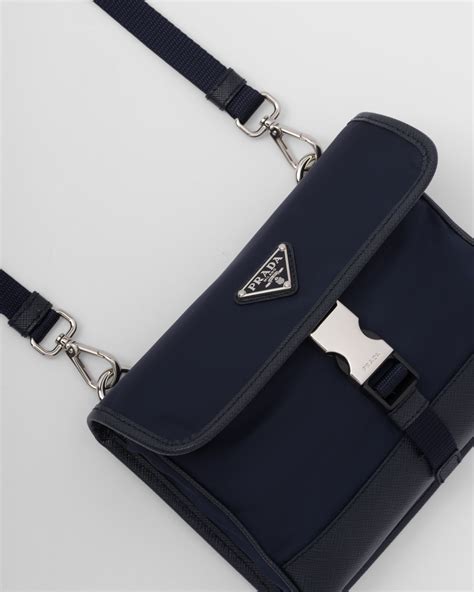 prada nylon and saffiano leather cellphone case|Navy Re.